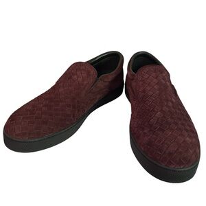 Bottega Veneta Burgundy Woven Slip-On Loafers